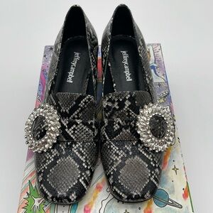 Jeffrey Campbell Louisa-Jho Leather Snake Print Pumps Rhinestone Embellished